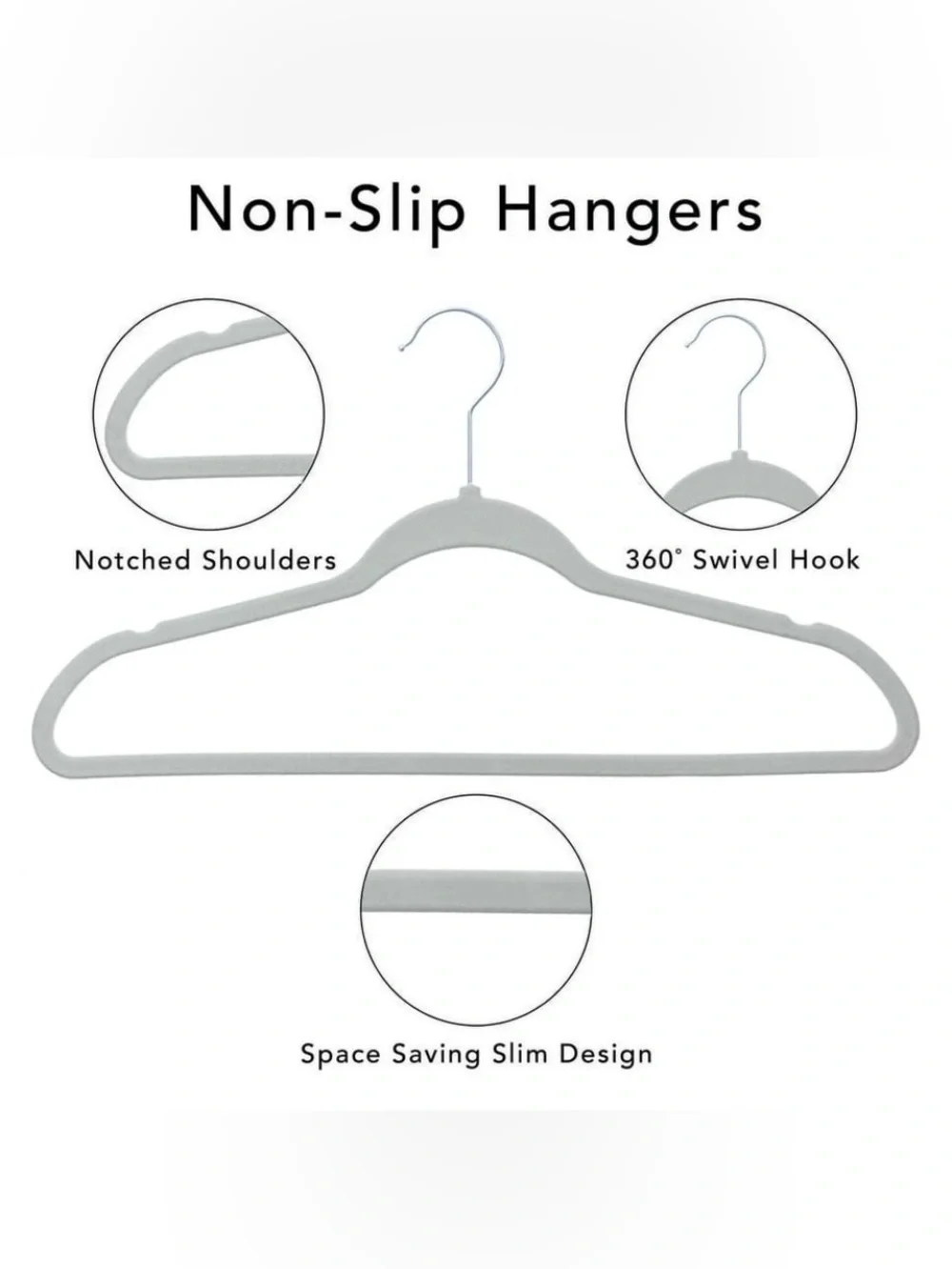 Gray Velvet Clothes Hangers 20 Count with Swivel Hook NWT